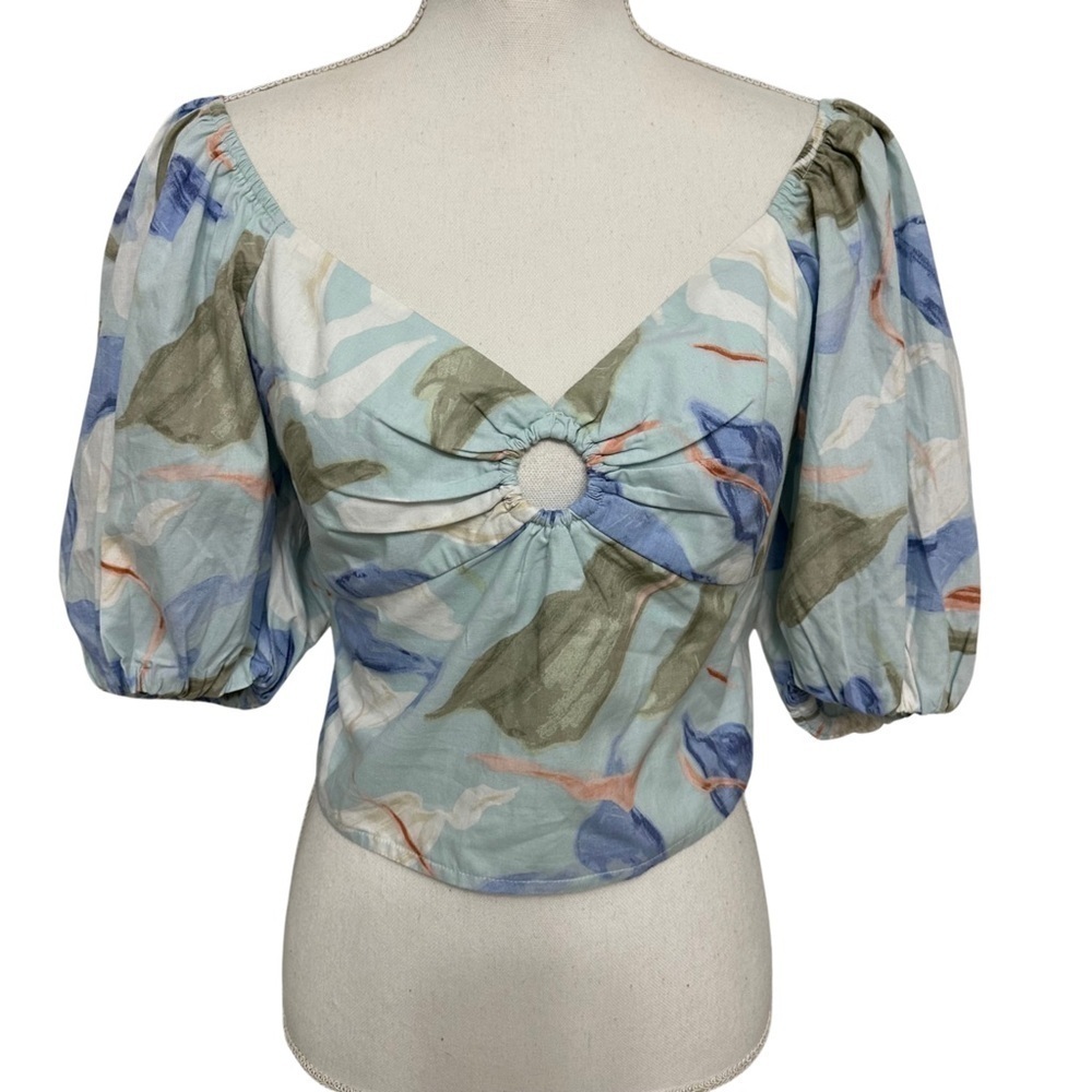 Abercrombie & Fitch Floral Crop Top Puff Sleeve SZ Medium Coquette Feminine NWT